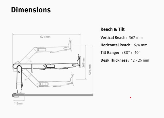 מידות Ollin Monitor Arm - זרוע למסך מבית הרמן מילר Herman Miller